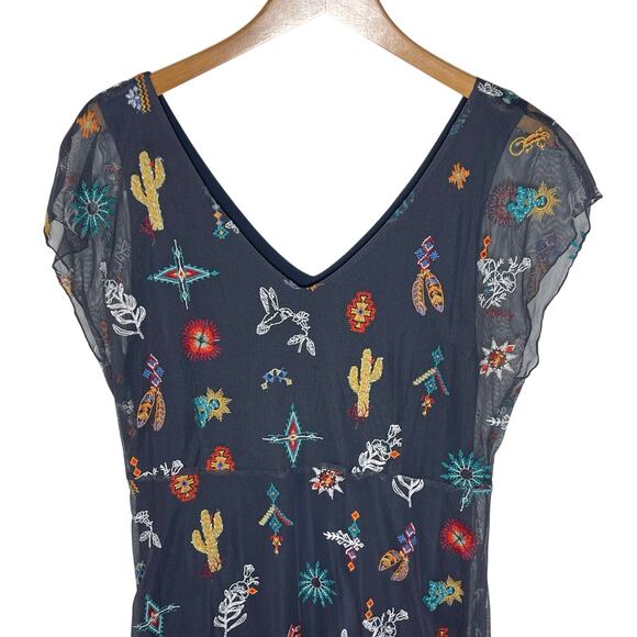 JOHNNY WAS JADE Women’s Southwestern Embroidered Blue Maxi Dress - Picture 7 of 8